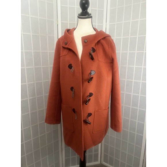 $200 J JILL BURNT ORANGE HOODED WINTER COAT TOGGLE CLOSURE WOOL BLEND SIZE SMALL - Picture 4 of 16